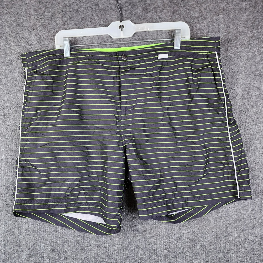 Ibiza Ocean Club Swim Trunks Mens 38 Black Green Striped Board Shorts IB12SMS